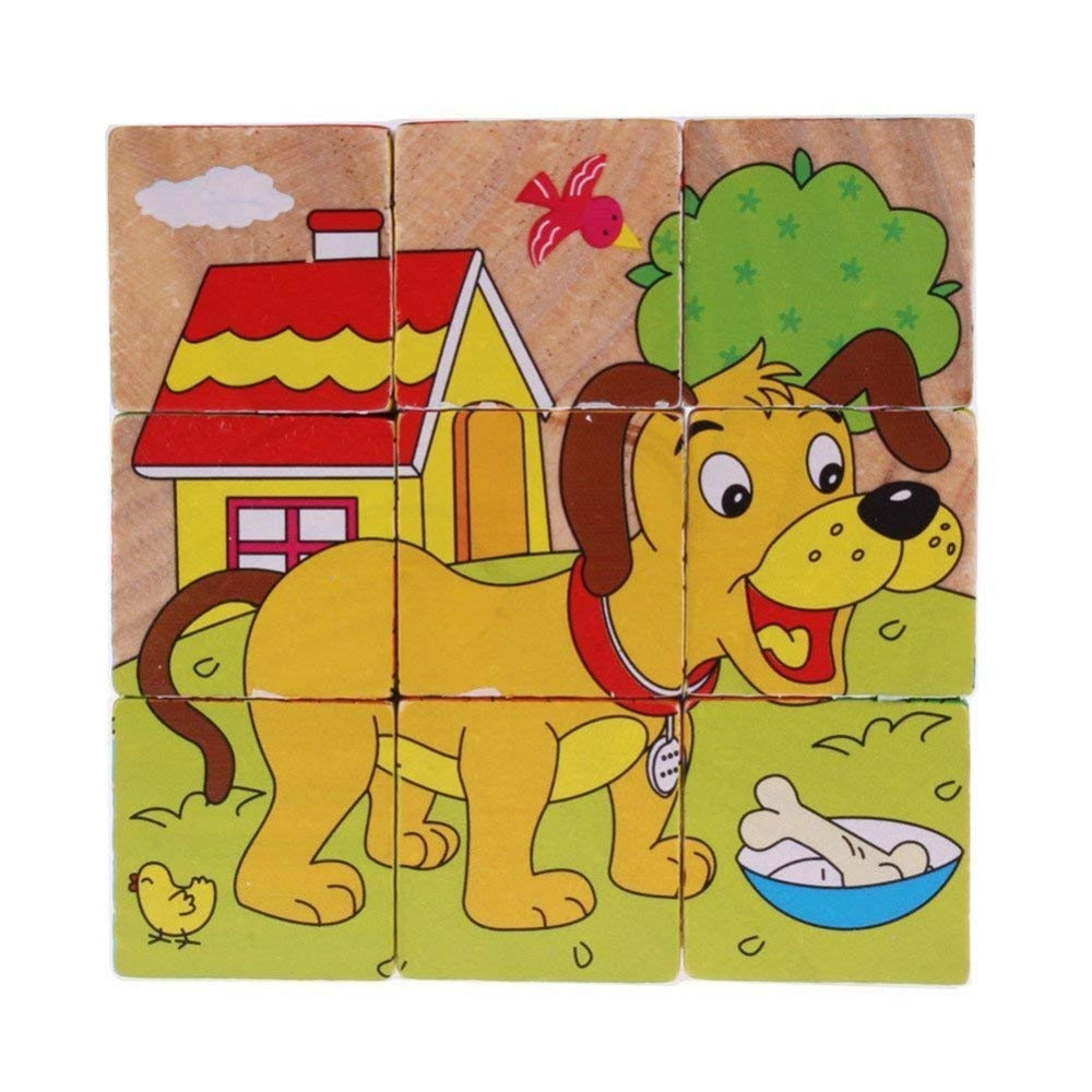 3D 6 Face Farm Animals Wooden Cube Jigsaw Puzzle (1-2 Years)