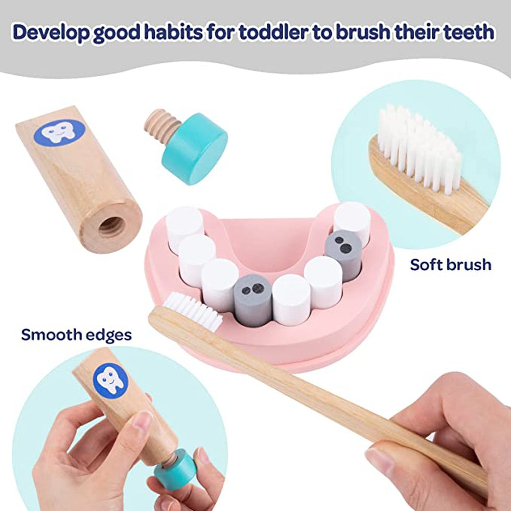 Wooden Tiny Teeth  Doctor Kit Dentist Toys for Kids  Medical Kit 19 PCS Dentist Game Toys