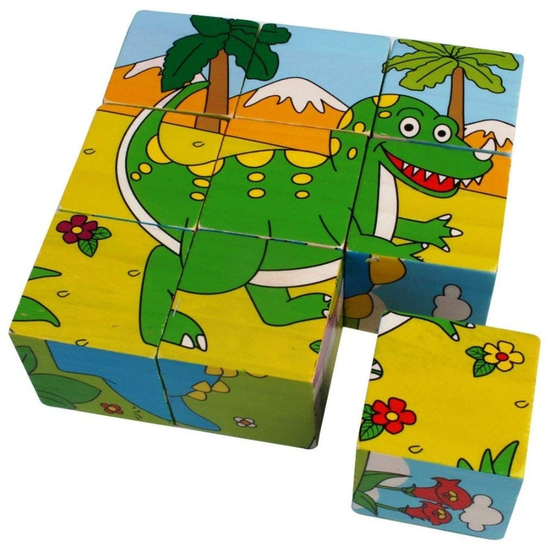 3D 6 Face Animal Block Puzzle 6 in 1 Wooden Cube Jigsaw Toys (Dinosaurs)