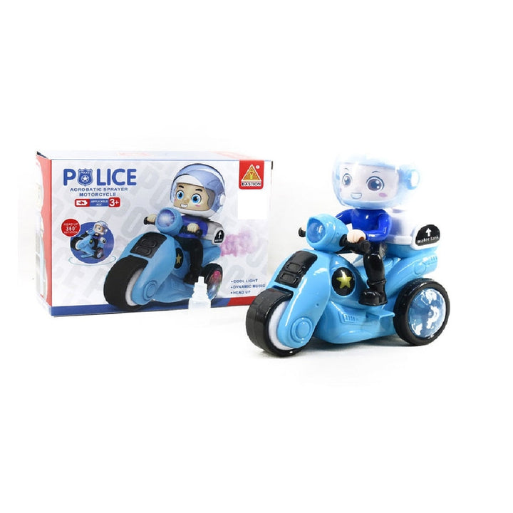 Light & Sound Music Stunt Police Motorcycle Bike -Bump and go Action 360 Degree Rotation - Blue