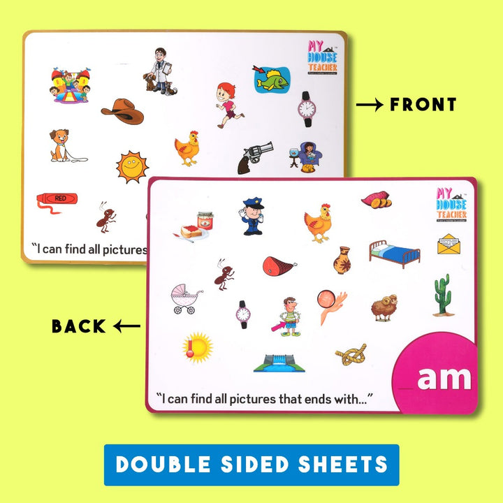 Rhyming Three Letter Words 18 Families Reusable I-spy mats set - great for Reading, Phonics and Ending Sounds Recognition