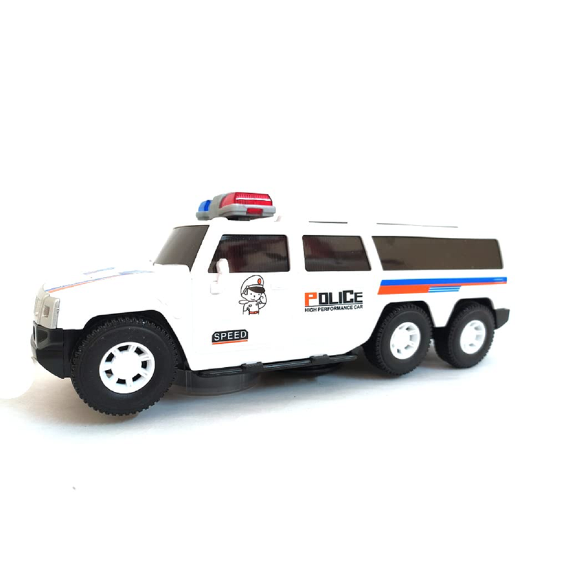 360 Degree Rotating Bump and Go Action USV Police Car Toy for Kids with Light & Siren Sound (Pack of 1) White