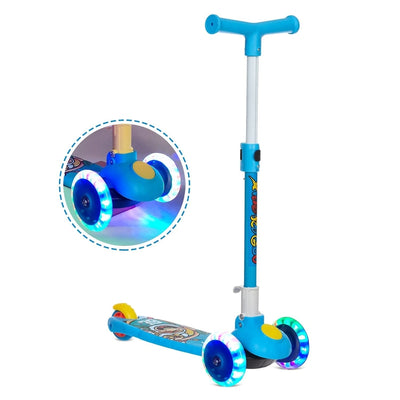 Kids Blue Scooter Adjustable & Foldable Handle Multicolor Flashing LED Wheels Ride on Scooters