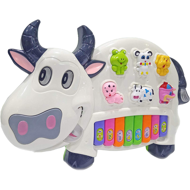 Baby Piano Toy for Infants Toddlers, Musical Cow Piano Keyboard Learning Toy with 8 Keys & Animals Sounds & Led Lights