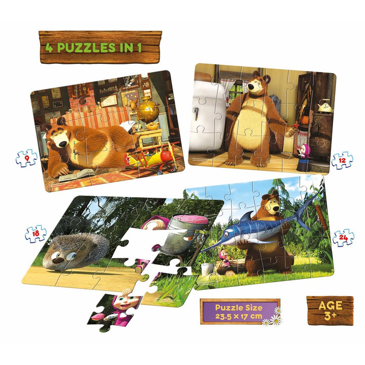 Masha and the Bear - 4 in 1 Puzzle - 9, 12, 18 & 24 Pieces