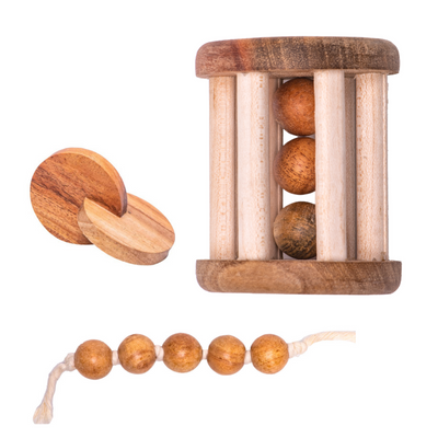 Montessori Set 1 (Neem Rolling Rattle, Interlocking Discs, Grasping Beads)