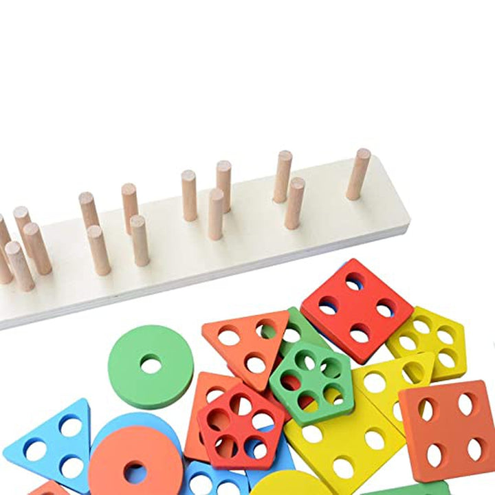 Wooden Geometric Shape Sorter Stacking Puzzle (5 Shapes)