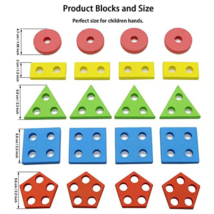 Wooden Geometric Shape Sorter Stacking Puzzle (5 Shapes)