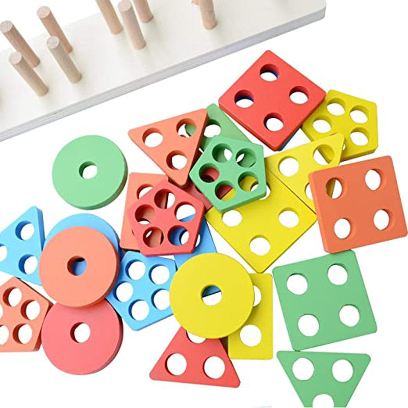 Wooden Geometric Shape Sorter Stacking Puzzle (5 Shapes)