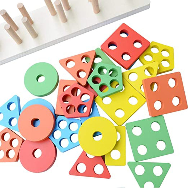 Wooden Geometric Shape Sorter Stacking Puzzle (5 Shapes)