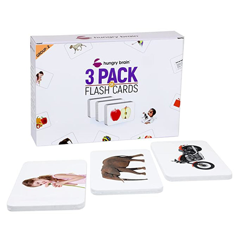 Pack Of 3 (Group 2) Actions, Domestic Animals & Transports Flash Cards for Kids