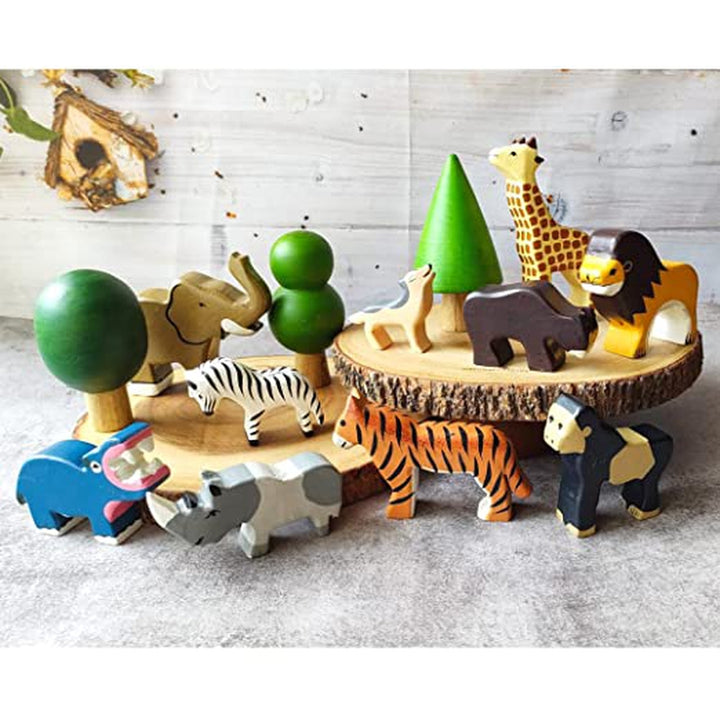 Set of 10 Wooden Wild Animals & Trees (1-4 Years)