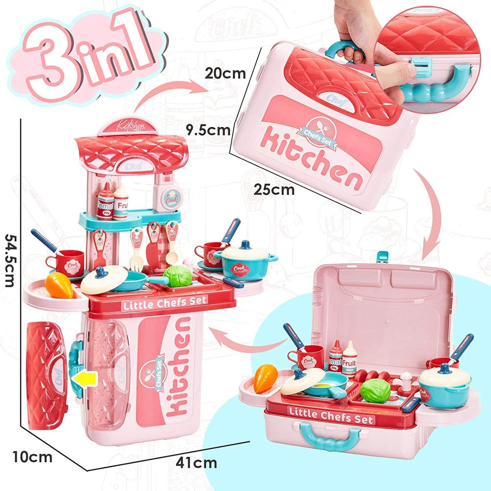 3 in 1 Portable Pretend Food Party Role Cooking Kitchen Play Set