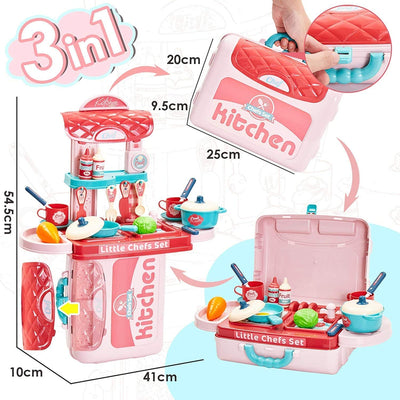3 in 1 Portable Pretend Food Party Role Cooking Kitchen Play Set