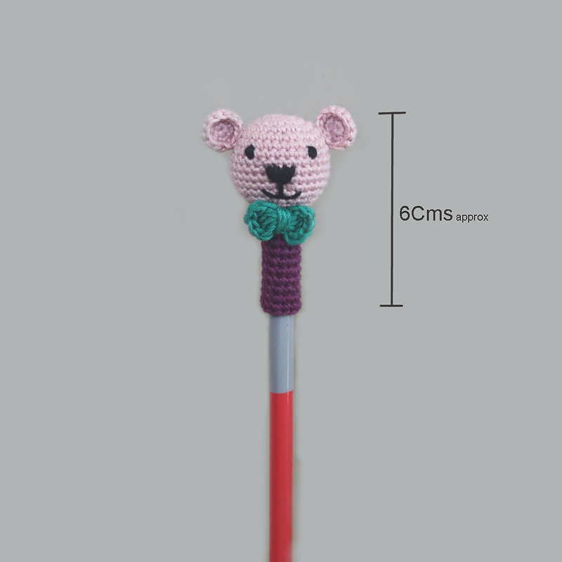 Handcrafted Amigurumi Pencil Topper Bear Random Color  (Set of 3)