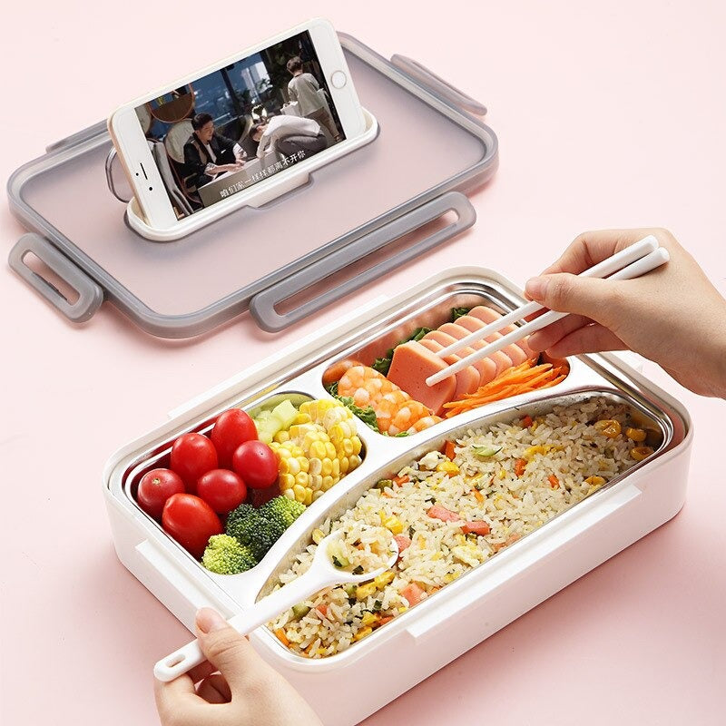 3 Grid Stainless Steel Lunch Box - Assorted Colours