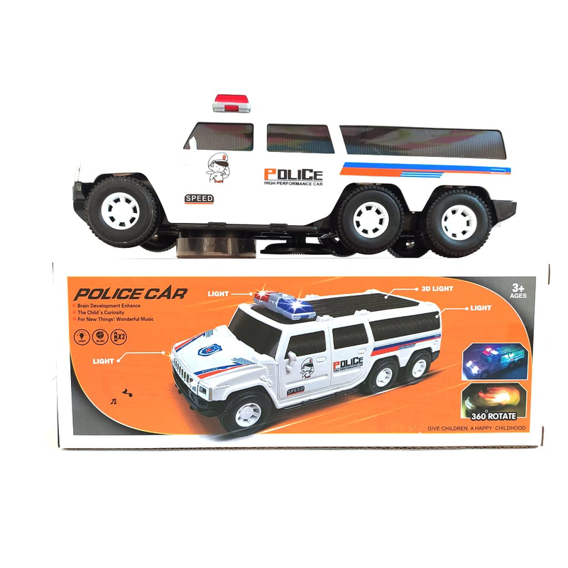 360 Degree Rotating Bump and Go Action USV Police Car Toy for Kids with Light & Siren Sound (Pack of 1) White