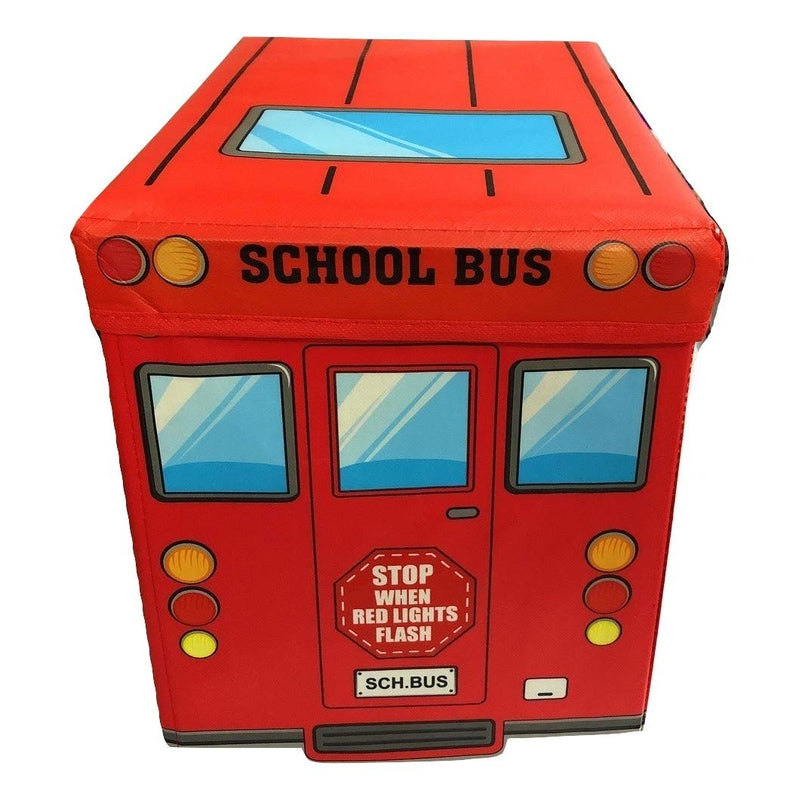 Portable Folding School Bus Laundry Orgainzer Cum Sitting Stool for Kid Toys, Games, Books Red Storage Box Multipurpose Uses