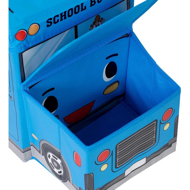 Portable Folding School Bus Laundry Orgainzer Cum Sitting Stool for Kid Toys, Games, Books Blue Storage Box Multipurpose Uses