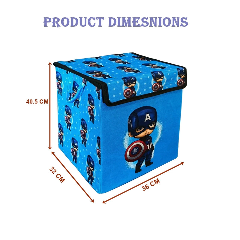 Cartoon Blue Printed Fold-able Storage Box with Flip Top Lid Non Woven Fabric Clothes Organizer Basket