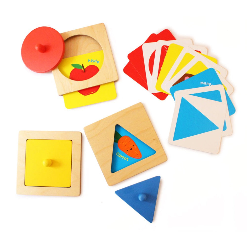 Set of 3 Montessori Wooden Shapes Peg Puzzle (9 Months - 2 Years)