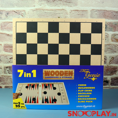 7 in 1 Wooden Board Games (Foldable Board with Storage)