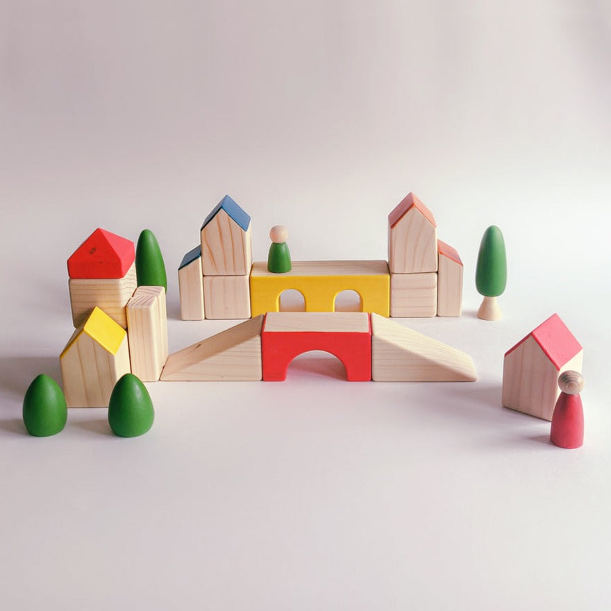 Town Blocks (Wooden Building Blocks) - 23 Pieces