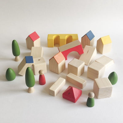 Town Blocks (Wooden Building Blocks) - 23 Pieces