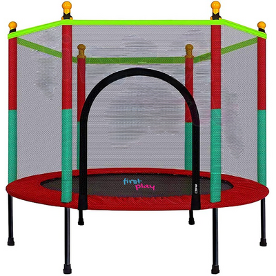 Black Powder Coated Frame Trampoline with Safety Enclosure Net and Spring Pad - 55 inch (Support Upto 100 KG) - Red and Green (COD Not Available)