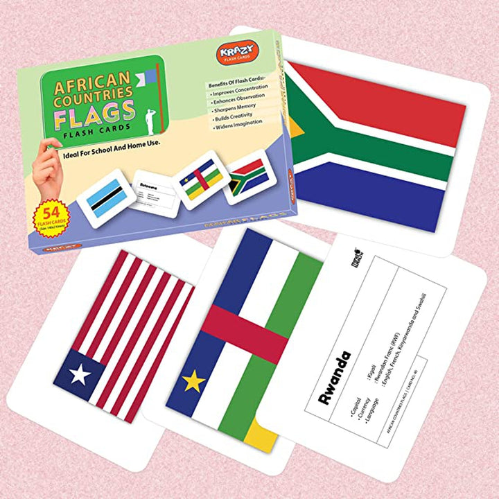 African Countries Flags Education Flash Cards for Babies, 54 Real Image Flash Cards