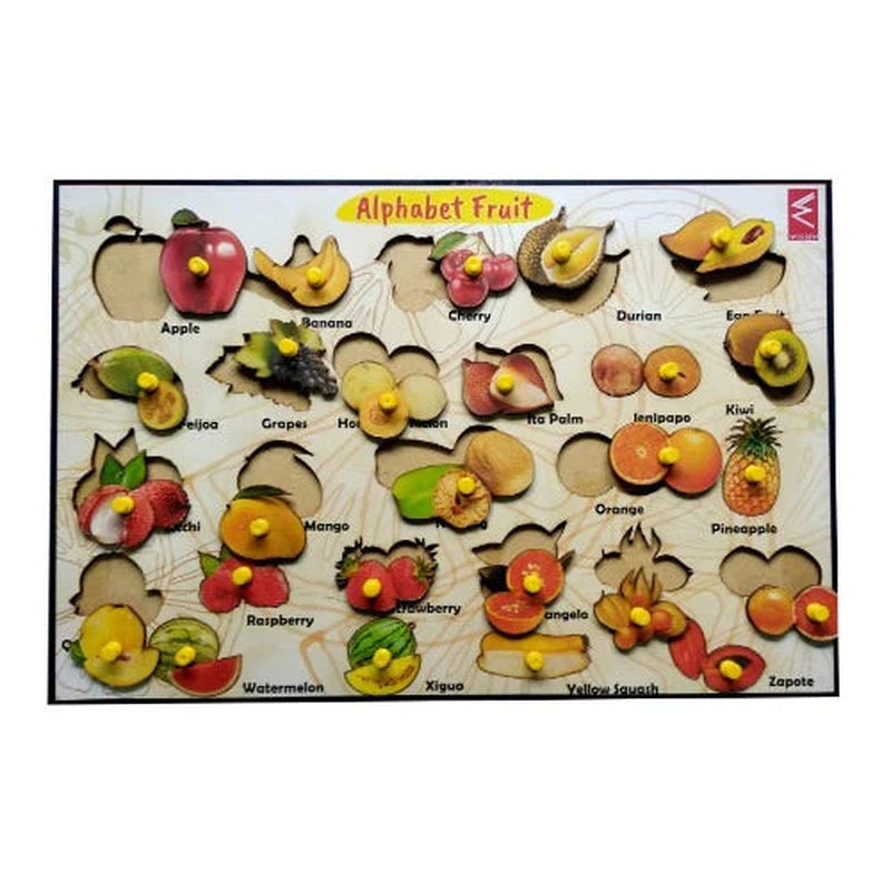 Wooden Fruits Learning Alphabetically Educational Knob Tray