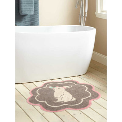 Flower Design Bath Mat- Grey