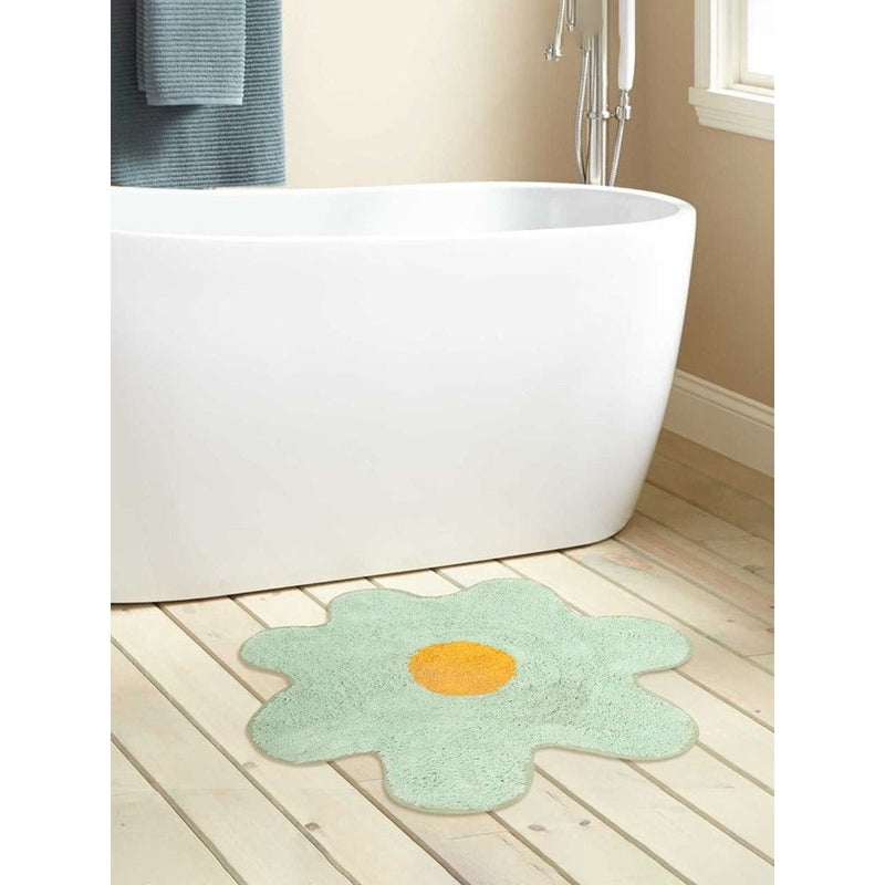 Flower Design Bath Mat- Green