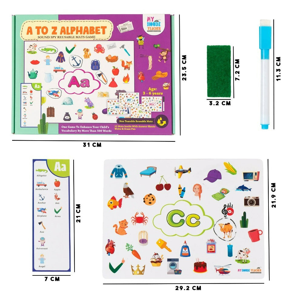 Alphabet Sounds A to Z 26 Reusable  I-spy Mats set - great for Reading, Phonics and Beginning Sounds Recognition