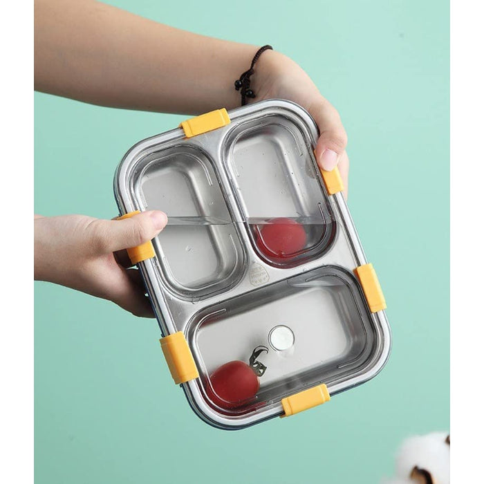 3 Compartment Lunch Box Stainless Steel Tiffin Box (Pack of 1) - Assorted Colours