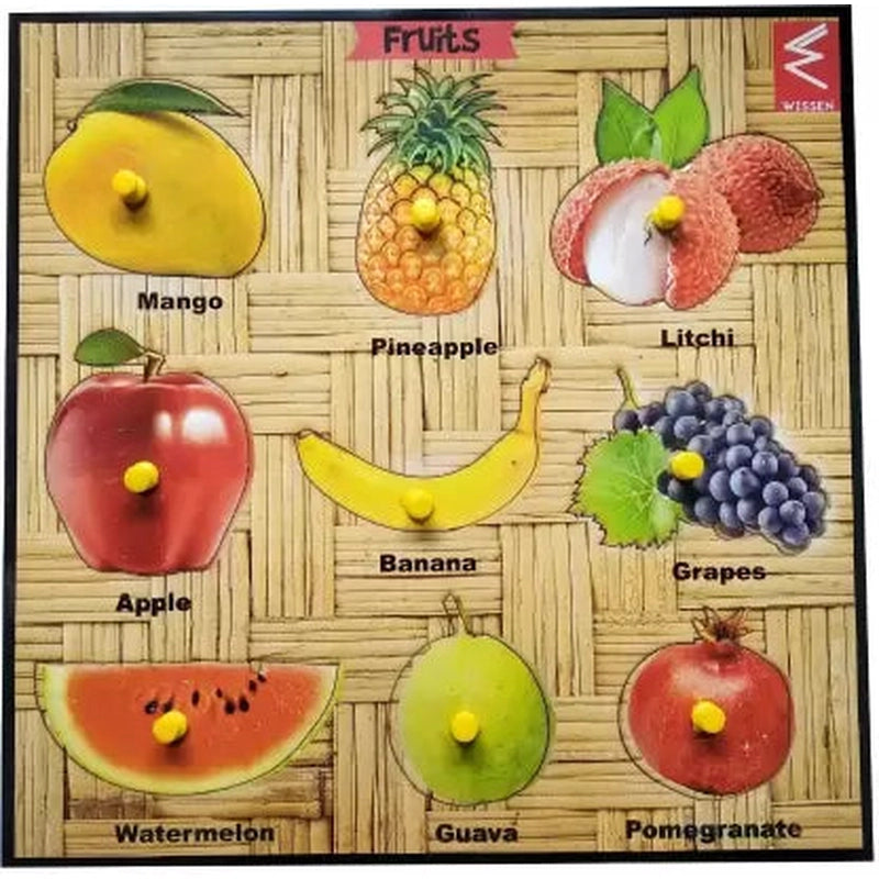 Wooden Fruit Learning Educational Knob Tray (9 Pcs)