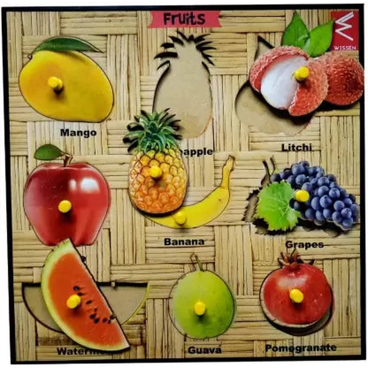 Wooden Fruit Learning Educational Knob Tray (9 Pcs)