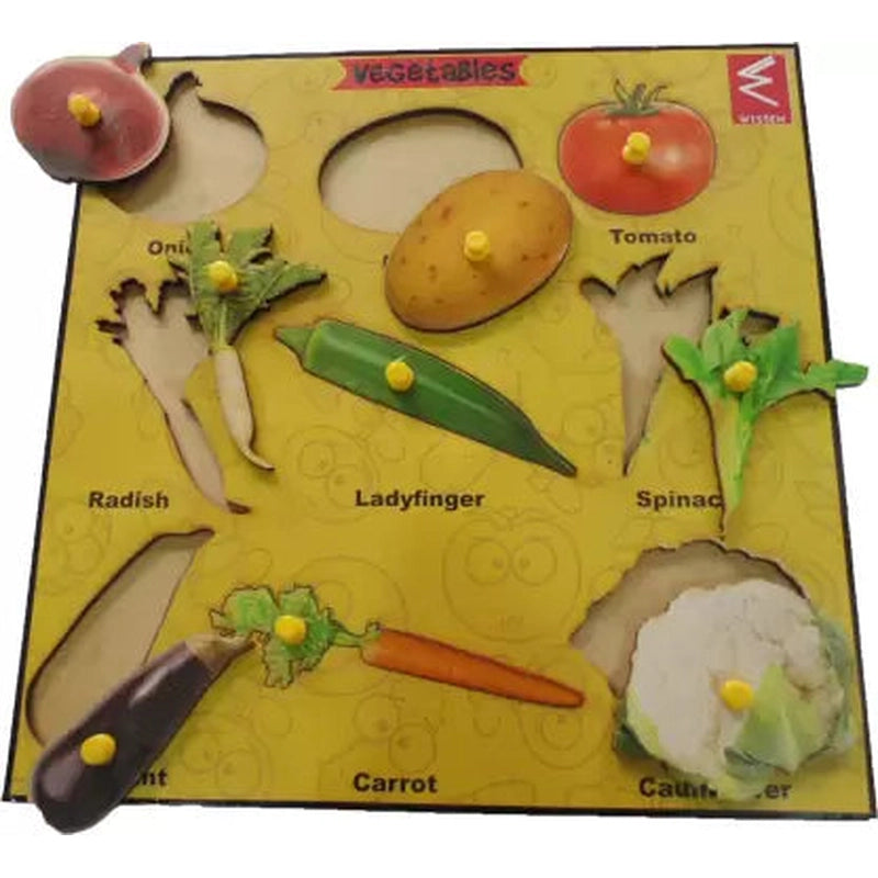 Wooden Vegetable Learning Educational Knob Tray