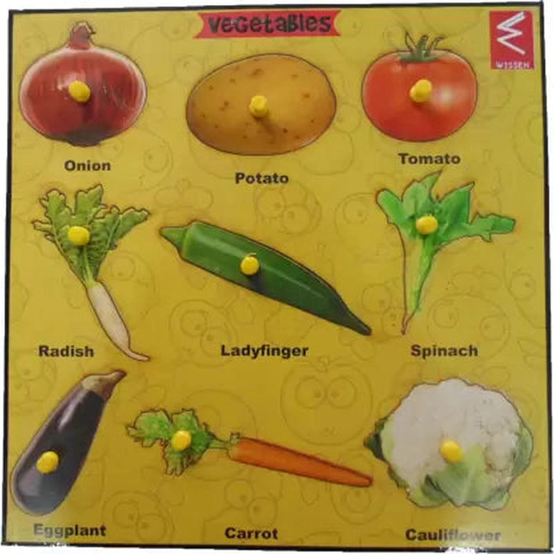 Wooden Vegetable Learning Educational Knob Tray