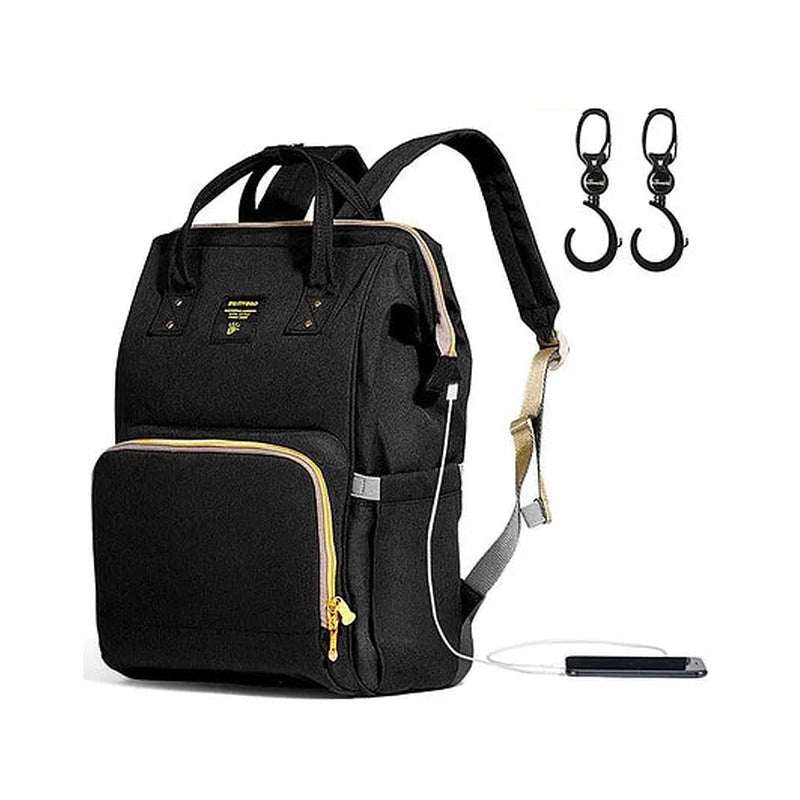 Diaper Bag - XL - Black with Stroller Hooks