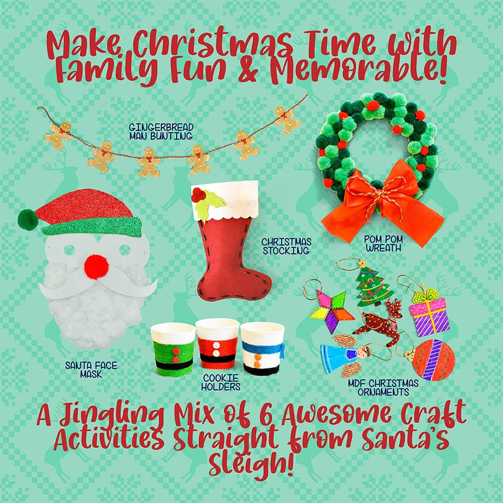 Christmas Cheer Craft Activity Box, Wonderful Mix of 6 Craft Activities to Celebrate Christmas Festival, DIY Hobby Craft Kit for Kids and Adults