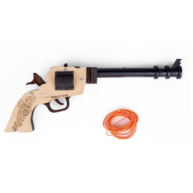 Wooden Rubberband Powered Toy Gun Revolver