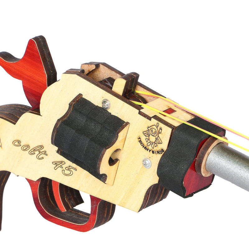 Wooden Rubberband Powered Toy Gun Revolver