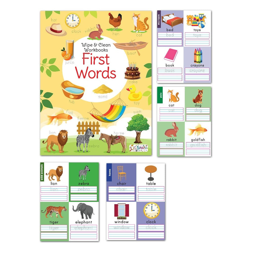 Set of 6 Reusable Washable Wipe & Clean Books with Free Pens (Simple Addition, Phonics, Sight Words, Spellings, Simple Subtraction and First Words)