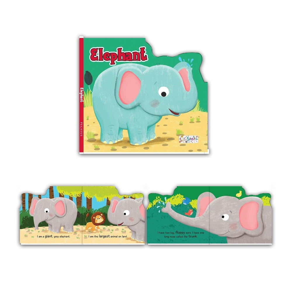 Set of 4 Big Animal Shaped Board Books (Bear, Dino, Elephant & Lion) For Kids