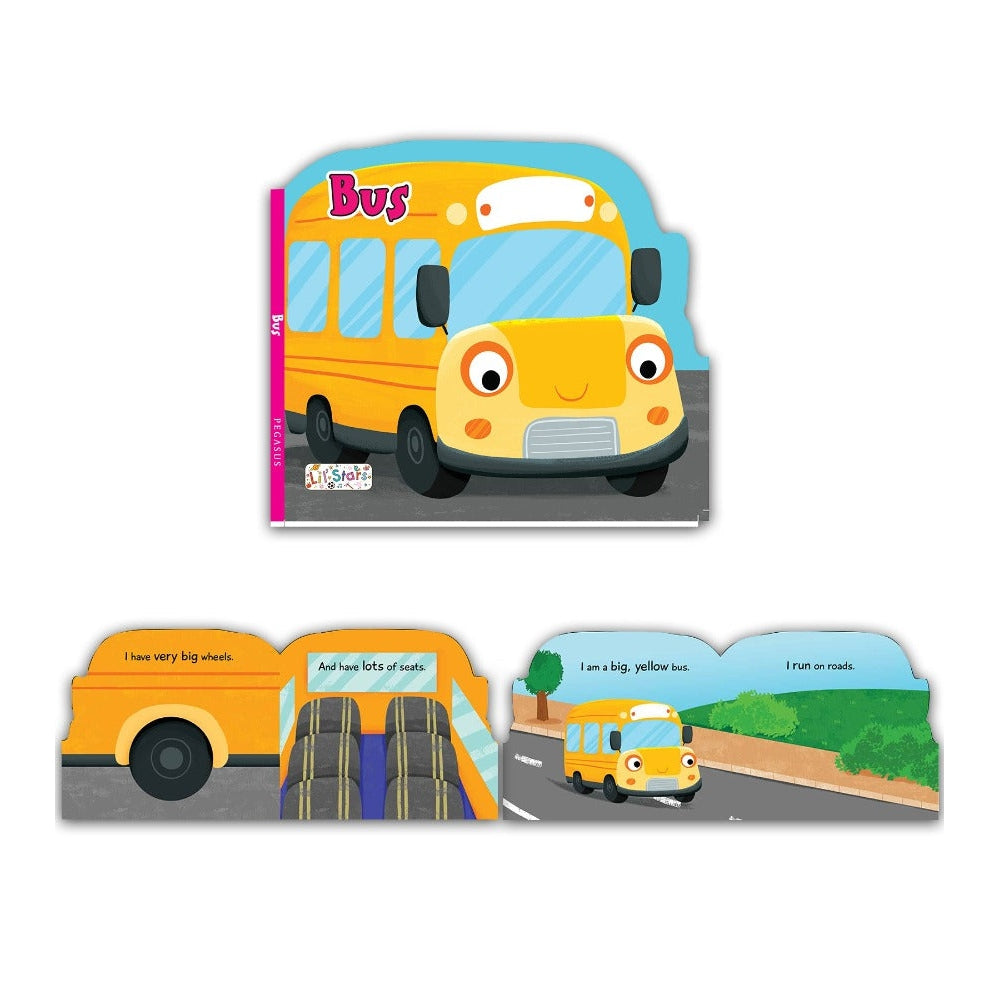 Set of 3 Public Transport Vehicles Shaped Board Books (Aircraft, Train & Bus)