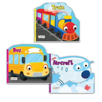 Set of 3 Public Transport Vehicles Shaped Board Books (Aircraft, Train & Bus)