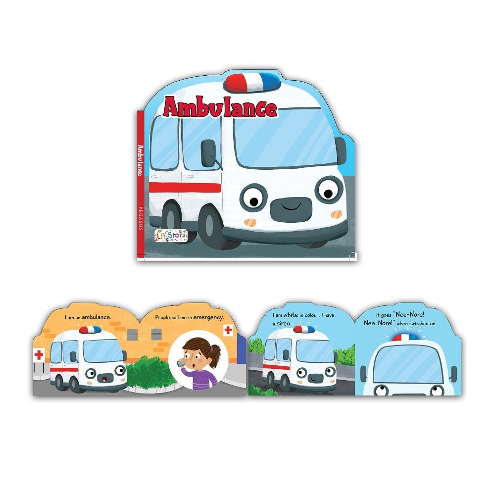 Set of 3 Emergency Transport Vehicles Shaped Board Books (Ambulance, Fire Engine & Police) For Kids