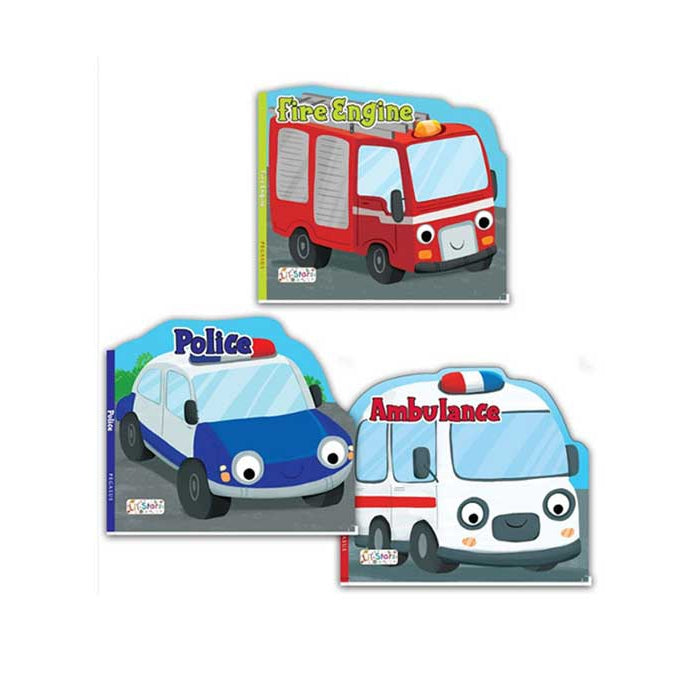 Set of 3 Emergency Transport Vehicles Shaped Board Books (Ambulance, Fire Engine & Police) For Kids