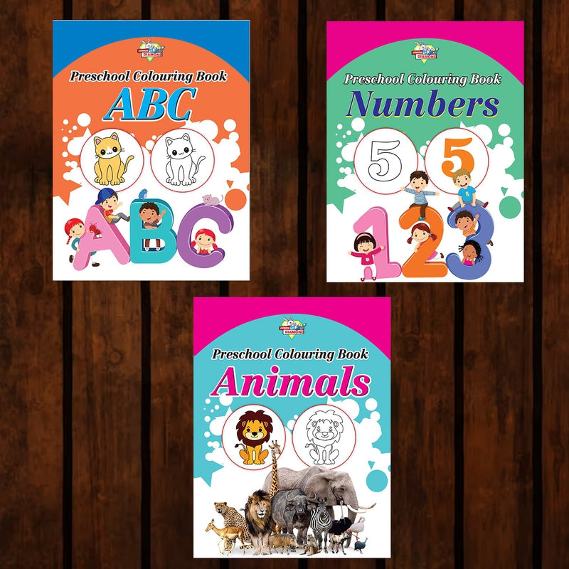Preschool Copy Colouring Books (Set of 3 Books) - ABC, Numbers and Animals